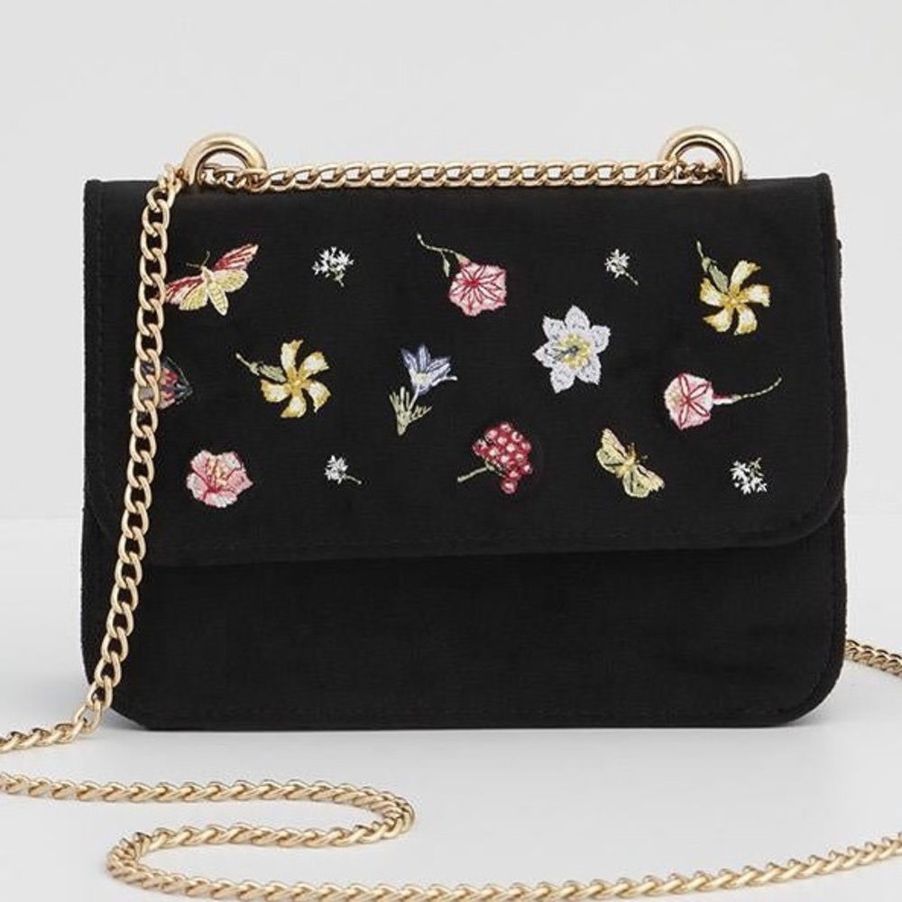 Wolf Garden Ditsy Embroidered Black Velvet Purse